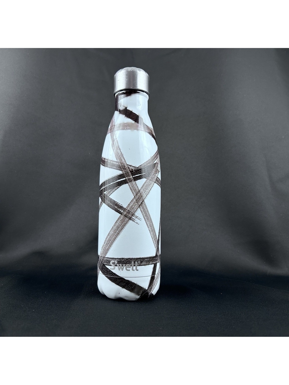 S'well Stainless Steel Water Bottle 500ml White with Criss-Cross Black Lines